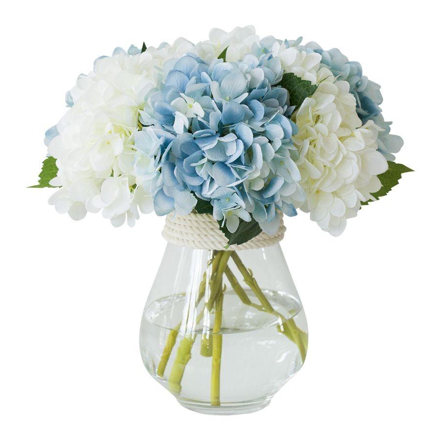 造花 アジサイ 2色の花 ロープ付きガラス花瓶入り ブルー Mta1493c0 ノイシュタットyahoo 店 通販 Yahoo ショッピング