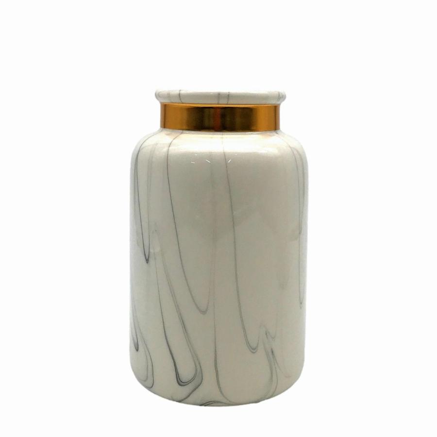 第一ネット 大理石風模様 ボトル型 フラワーベース ゴールドライン (小) 陶器製 花瓶、花器