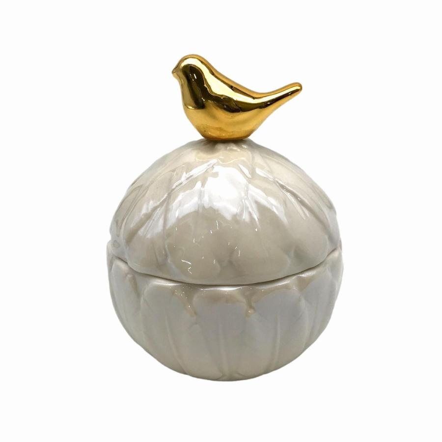 大特価 意味 小物入れ 置物 フェザーデザイン 蓋付き容器 1羽の小鳥 陶器製 小物入れ