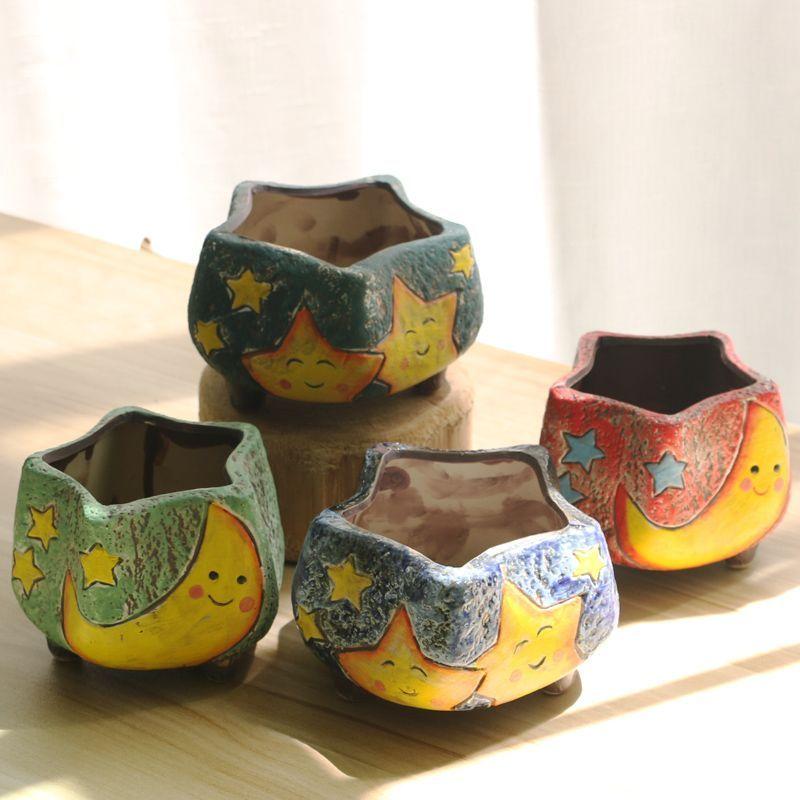 フラワーポット 星型の口縁 夜空 手書き風のイラスト 脚付き 陶器製 星 ブルー Mta6430c011 ノイシュタットyahoo 店 通販 Yahoo ショッピング