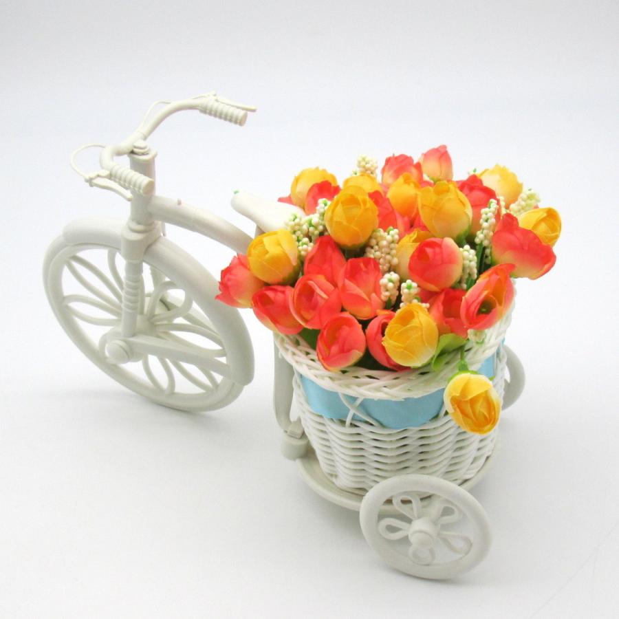 置物 ミニバラを乗せた小さな白い自転車 (オレンジ系)｜neustadt｜02