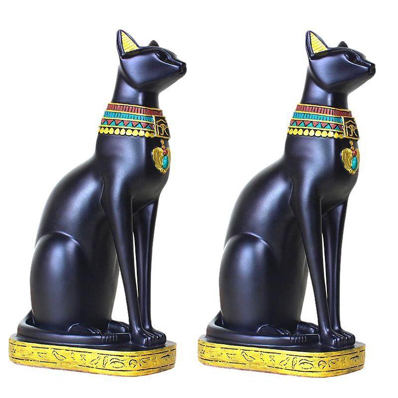 置物 古代エジプト 猫神 民族風 大サイズ ブラック 2体セット｜neustadt｜02