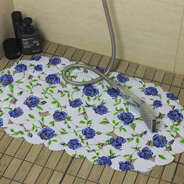 お風呂マット 浴室内マット 楕円形 ブルーローズ 青い薔薇 滑り止め付き (ホワイト)｜neustadt｜02