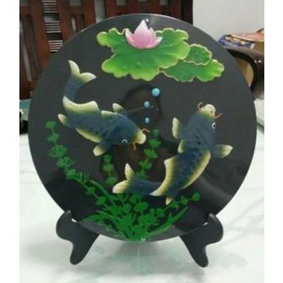 置物 飾り皿風 鯉と蓮の花 デザイン 中国的 スタンド付き｜neustadt｜03