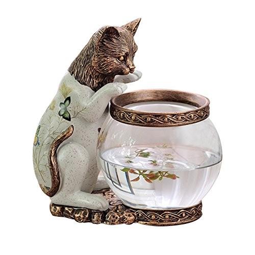 絶賛レビュー続出 フラワーベース アンティーク風 金魚鉢を覗くネコ 蝶々模様 ガラス製 新品本物 Carlavista Com