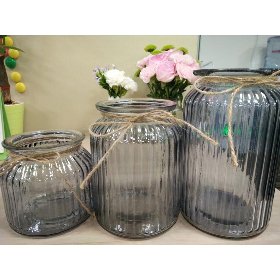 注目の フラワーベース 花瓶 シンプル レトロ風 ガラス製 筒型 麻ひも付き グレー 3サイズセット Saleセール Www Iacymperu Org
