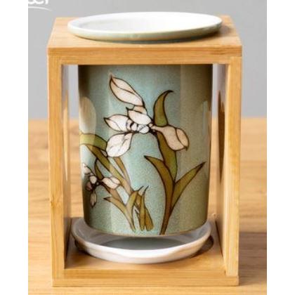 箸立て 和モダン 蘭の花柄 ハートの透かし入り木製スタンド付き ブルー 激安超特価