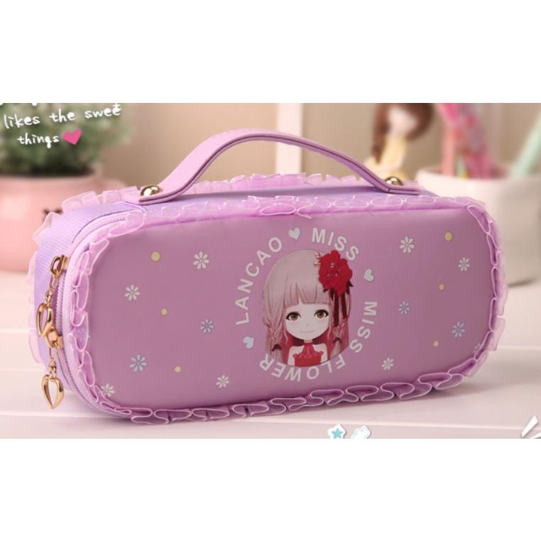 ペンケース ポーチ バッグ型 キュートな女の子 イラスト フリフリレース パープル Nyc31c016 ノイシュタットyahoo 店 通販 Yahoo ショッピング