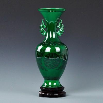 置物 花瓶 美しい翡翠のようなグリーン 模様入り 陶磁器製 (Fタイプ 