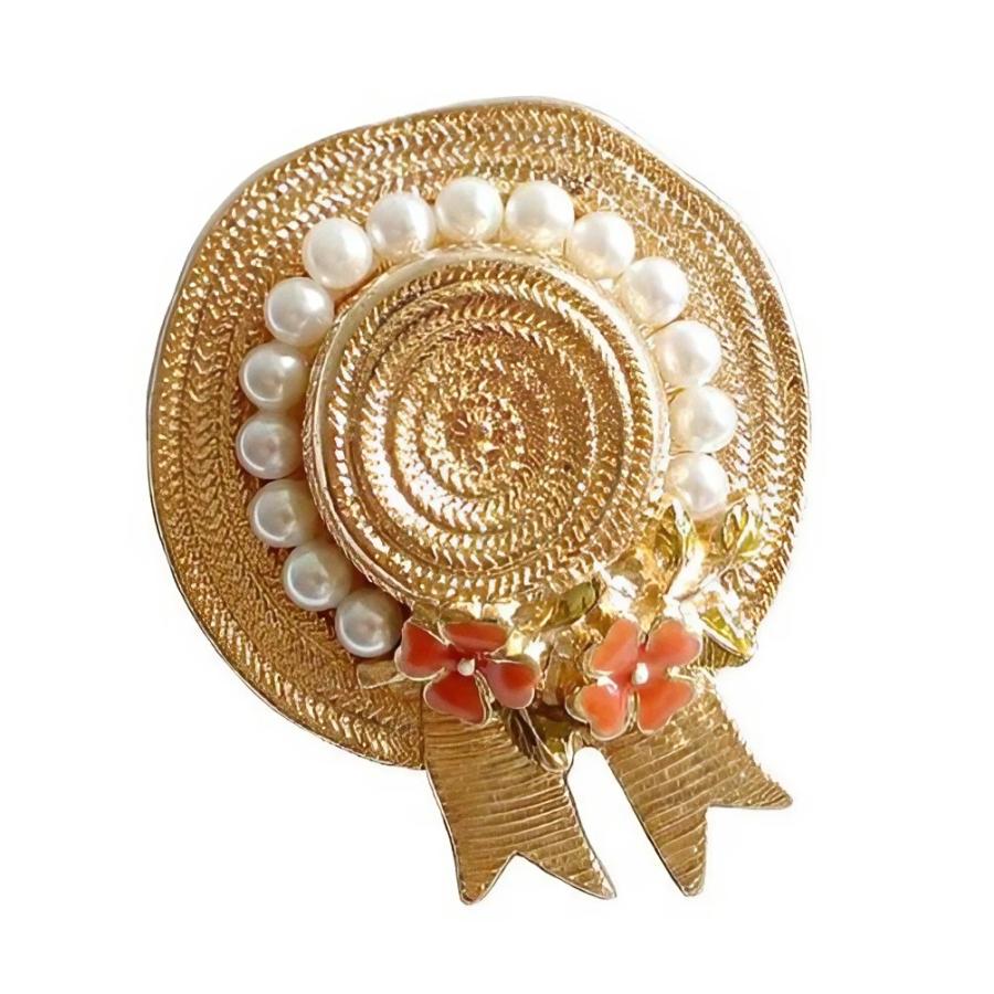 ブローチ かわいい金色の麦わら帽子モチーフ 花とパール風の装飾付き Nyc5792c017 ノイシュタットyahoo 店 通販 Yahoo ショッピング