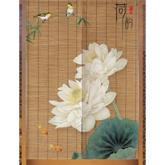 のれん すだれ風デザイン 蓮の花 和モダン ミディアム丈 白い花 小鳥と鯉 Nyc5869c072 ノイシュタットyahoo 店 通販 Yahoo ショッピング