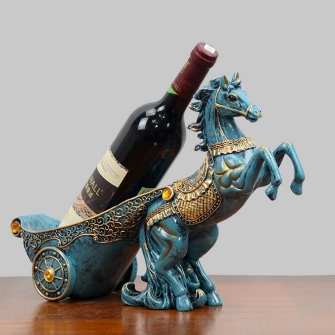 ワインボトルホルダー 立ち上がる馬 馬車 美しい色合い ヨーロピアン風