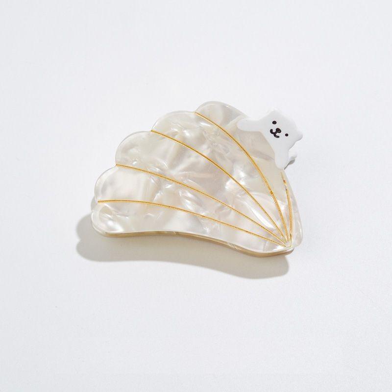 ヘアクリップ 貝の形 ちょこんと白クマくん 爽やか系 (Aタイプ×ホワイト)