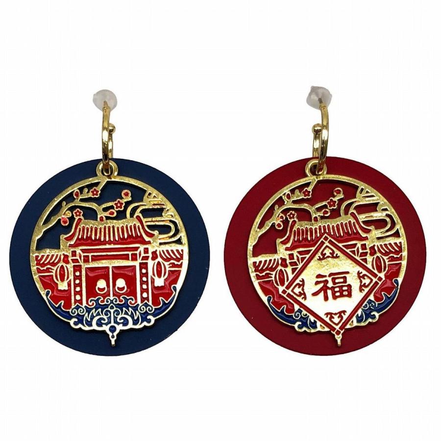 ピアス 中国古代の建築物 故宮風 ユニーク 円形 (Aタイプ  