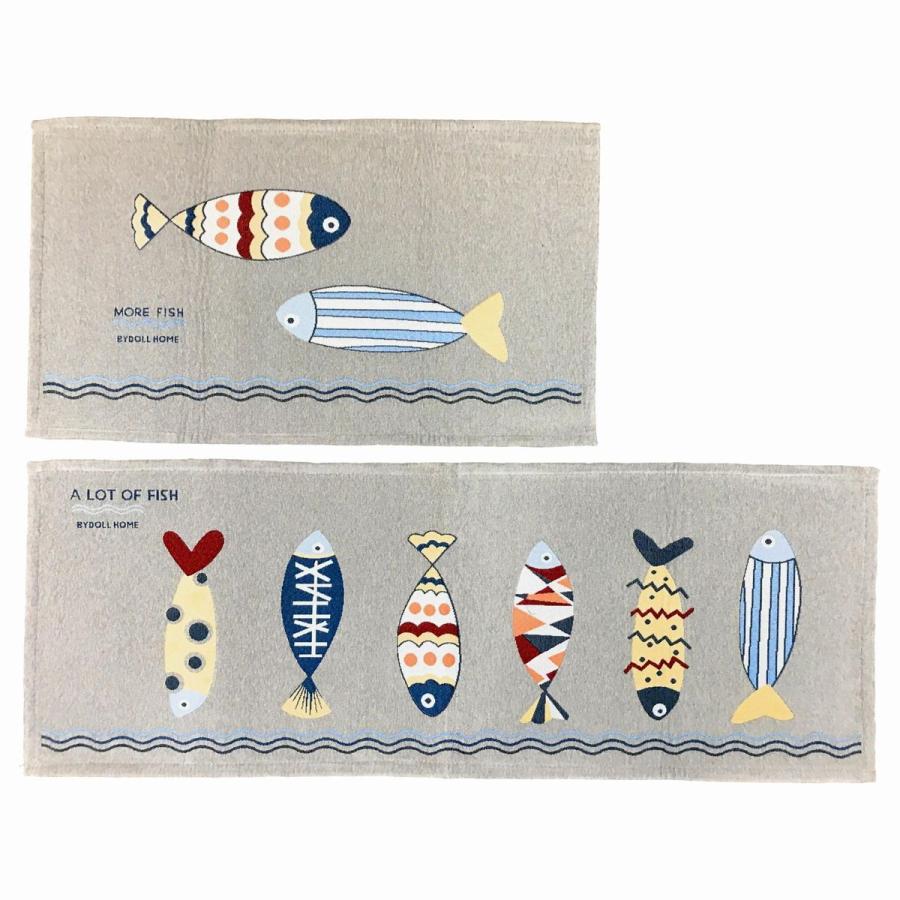 玄関マット キッチンマット 魚 シックな色 イラスト風 お揃い 2枚セット グレー Sak0133c061 ノイシュタットyahoo 店 通販 Yahoo ショッピング