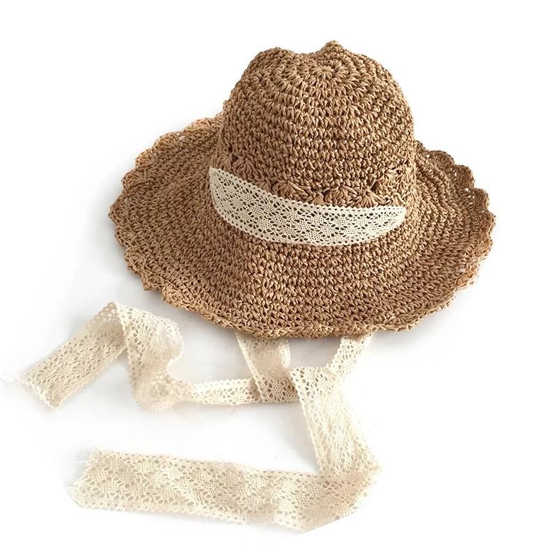 麦わら帽子 太めレースのあごひも付き 小顔効果 ガーリー系 折りたたみ ブラウン Sak1304c028 ノイシュタットyahoo 店 通販 Yahoo ショッピング