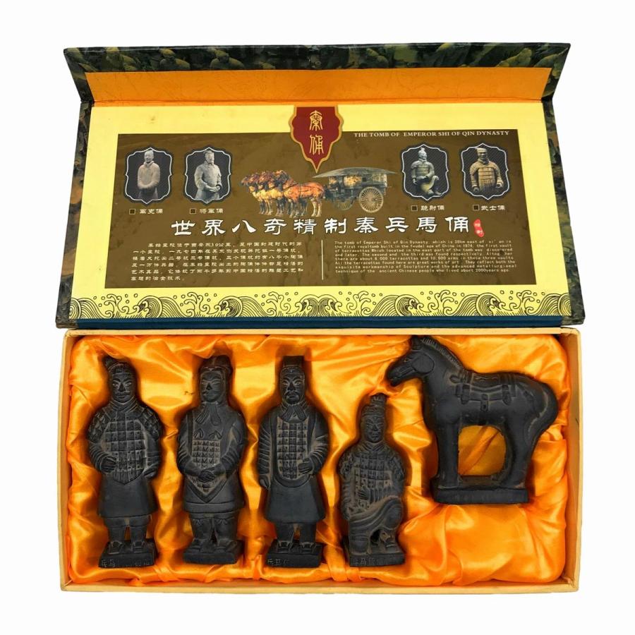 置物 兵馬俑 ミニチュア 陶器製 青銅色 5点セット : tuc0833c033  