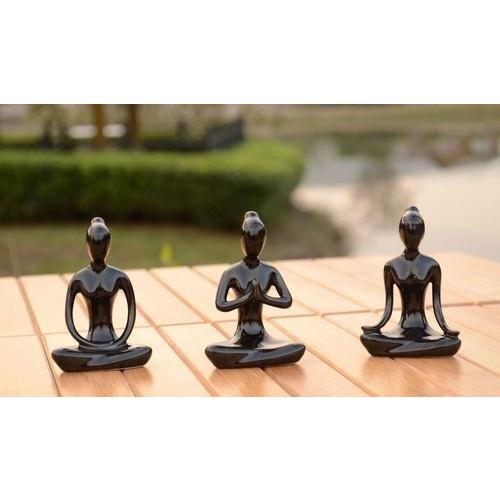 置物 ヨガのポーズ 陶器製 3個セット ブラック : tuc1190c032 : ノイ  