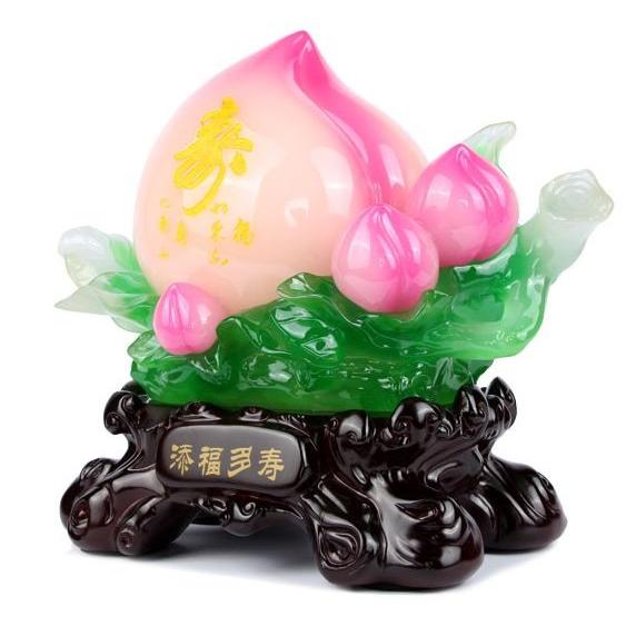 置物 大きな桃と3つの小さな桃 寿の文字入り 台座付き 中国風 縁起物 (ピンク)｜neustadt｜02