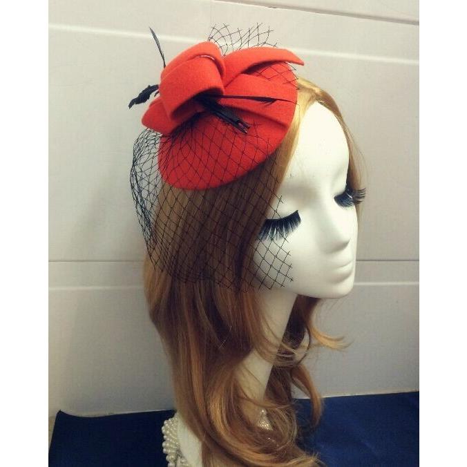 ヘアクリップ ロイヤル帽風 大きなリボン 羽根 ベール付き (ピンク)|neustadt|02