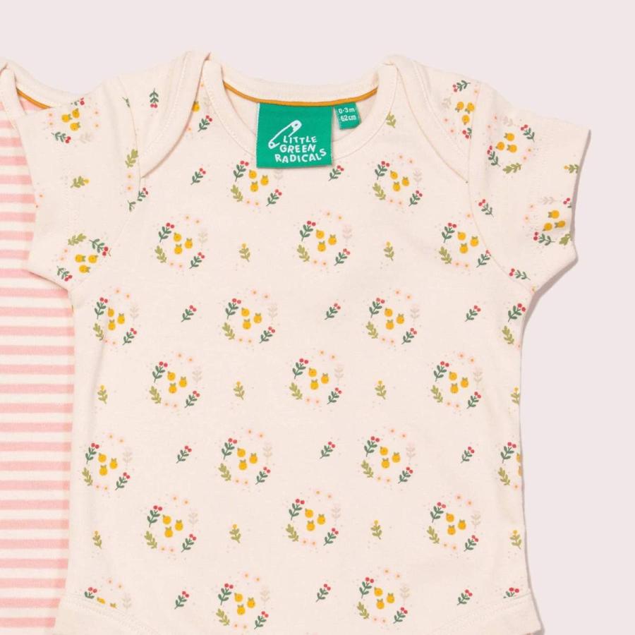 ベビー ロンパース 2枚セット 半袖 Little Green Radicals 花 フラワー ピンク ストライプ ボディ 赤ちゃん 肌着 下着 65 70 80 90cm 当季大流行