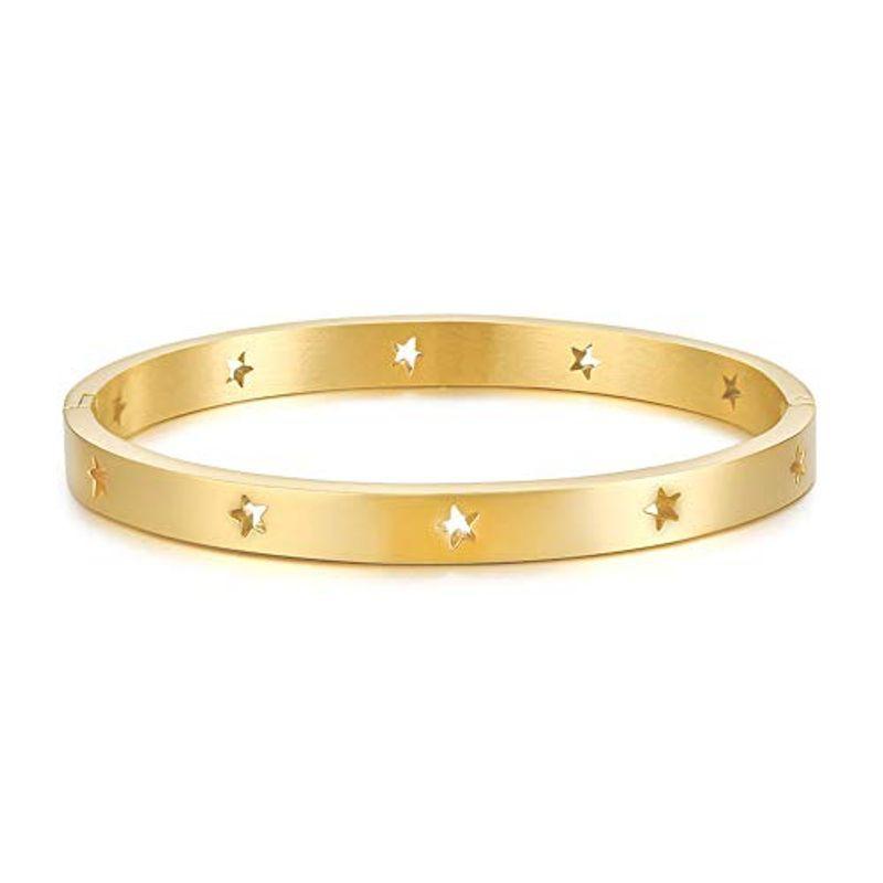Rockyu ジュエリー 人気ブランド バングル レディース ゴールド ステンレス 星 腕輪 スター 透かし レディースブレスレット セレブ 激安先着