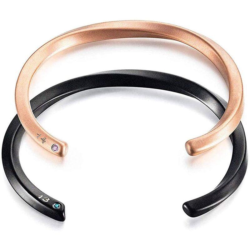 Rockyu ブランド 人気 ペアバングル レディース ピンクゴールド 18k メンズ シルバーブレスレット ステンレス シンプル フリーサ ー品販売