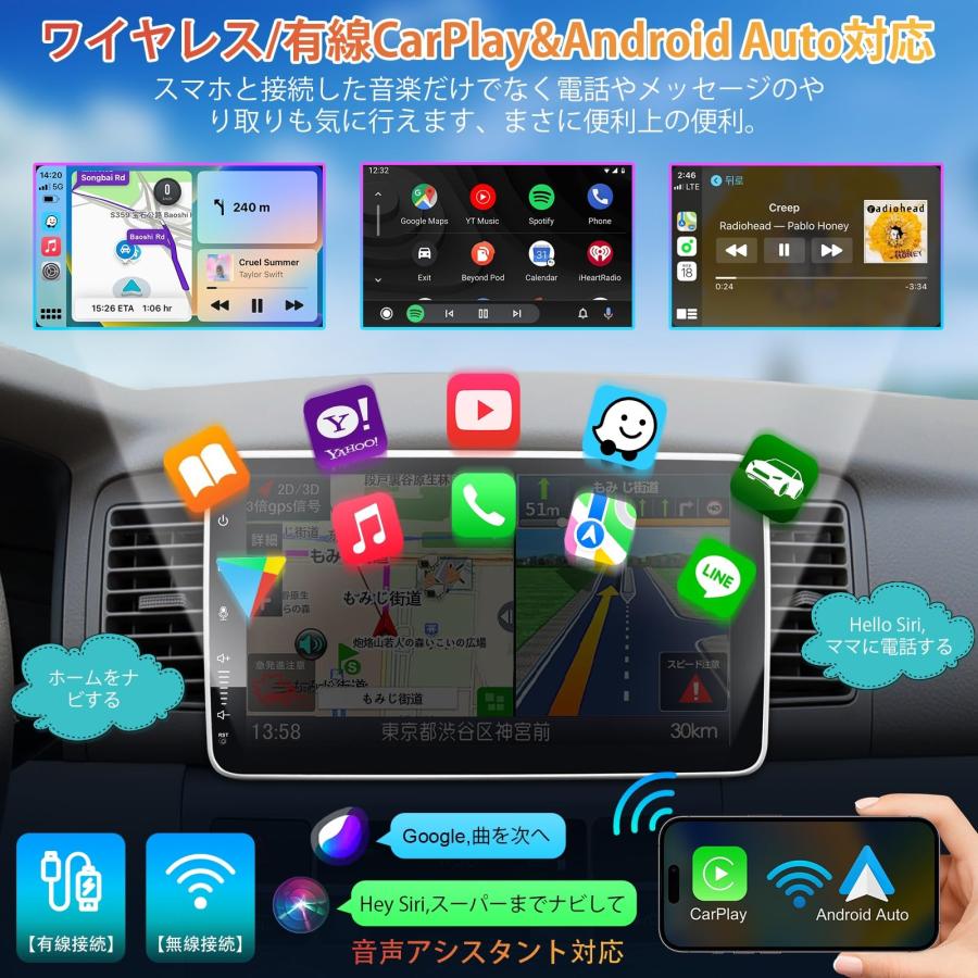 ディスプレイオーディオ 10インチ 1din Andriodカーナビ 4コア 4G+64G 