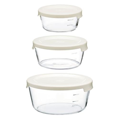 HAROハリオ耐熱ガラス製保存容器 丸 /M/ ホワイト 食洗器  M3018OW 3個セット | 