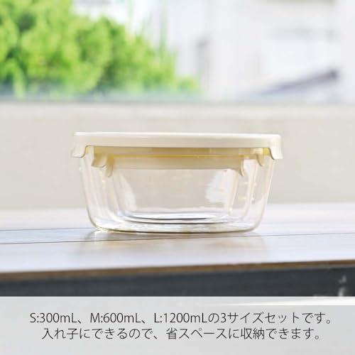 HAROハリオ耐熱ガラス製保存容器 丸 /M/ ホワイト 食洗器  M3018OW 3個セット |  | 05