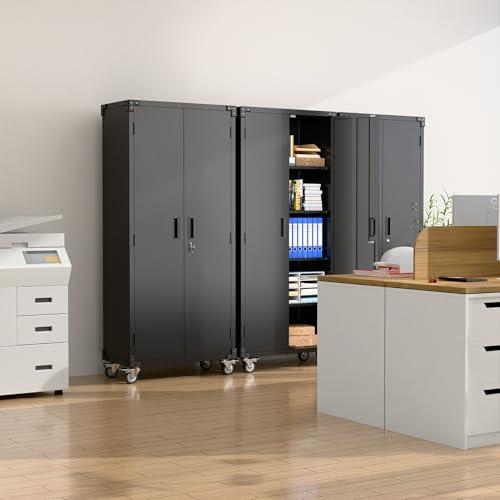 GanMeiスチールキャビネット 両開き 鍵付き 5段スチール収納キャビネット キャスター付き 書庫 ガレージ クリーニング用具 組み立て式 ブ |  | 06