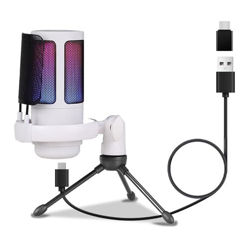 AHUYA コンデンサーマイク ゲーミングマイク RGBライティング カーディオイド指向性 音量コントロール ミュートボタン プラグ＆プレイ 自 | 