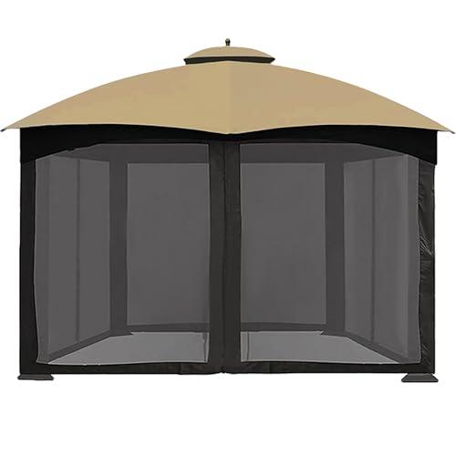 【並行輸入品】 10x10 キャノピーテントサイドウォール 屋外 ドアサイドウォールと装飾教会の窓付き 4イン1パック、カーキ 10x10 Canの画像