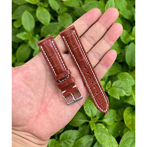 【並行輸入品】 vinacreations 18mm Light Brown AIIigator Watch Band Hand Stitchi_4