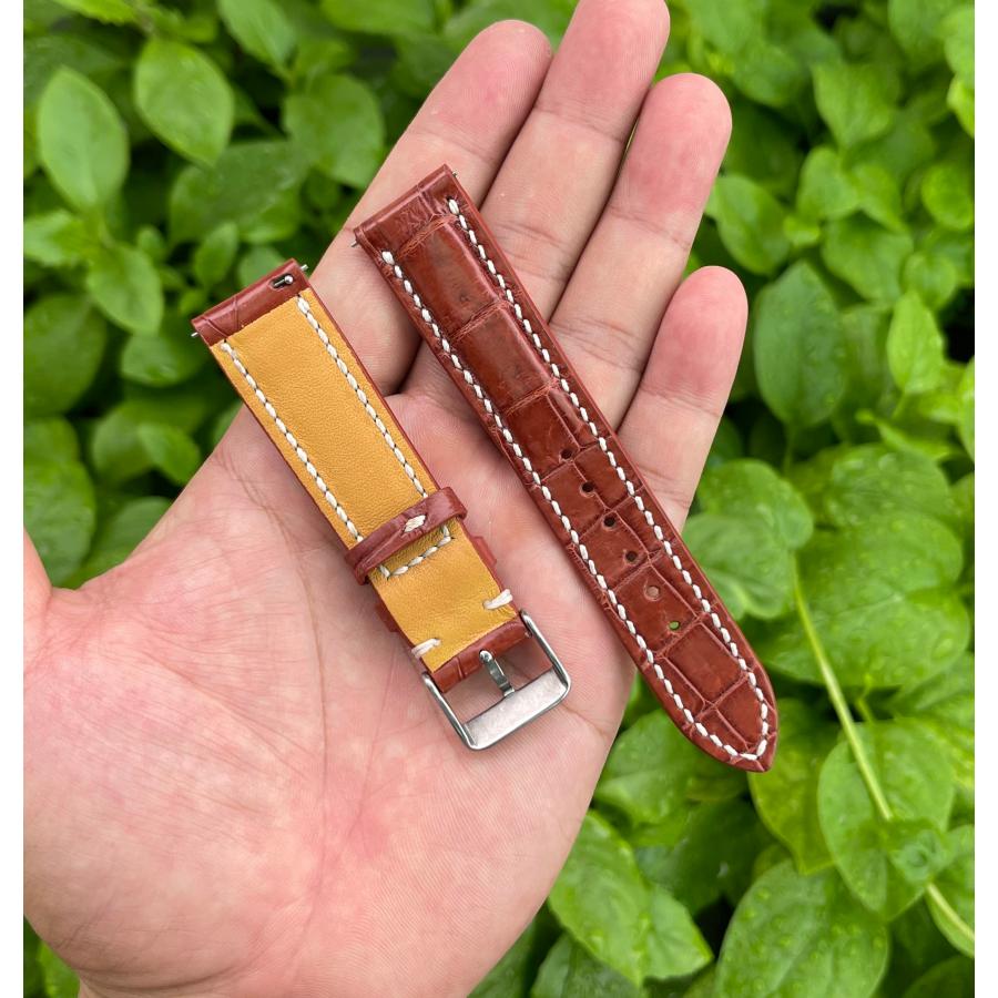 【並行輸入品】 vinacreations 18mm Light Brown AIIigator Watch Band Hand Stitchi_6