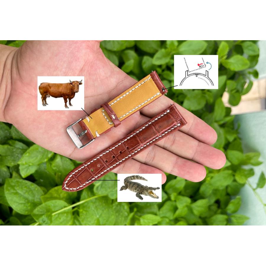 【並行輸入品】 vinacreations 18mm Light Brown AIIigator Watch Band Hand Stitchi_9