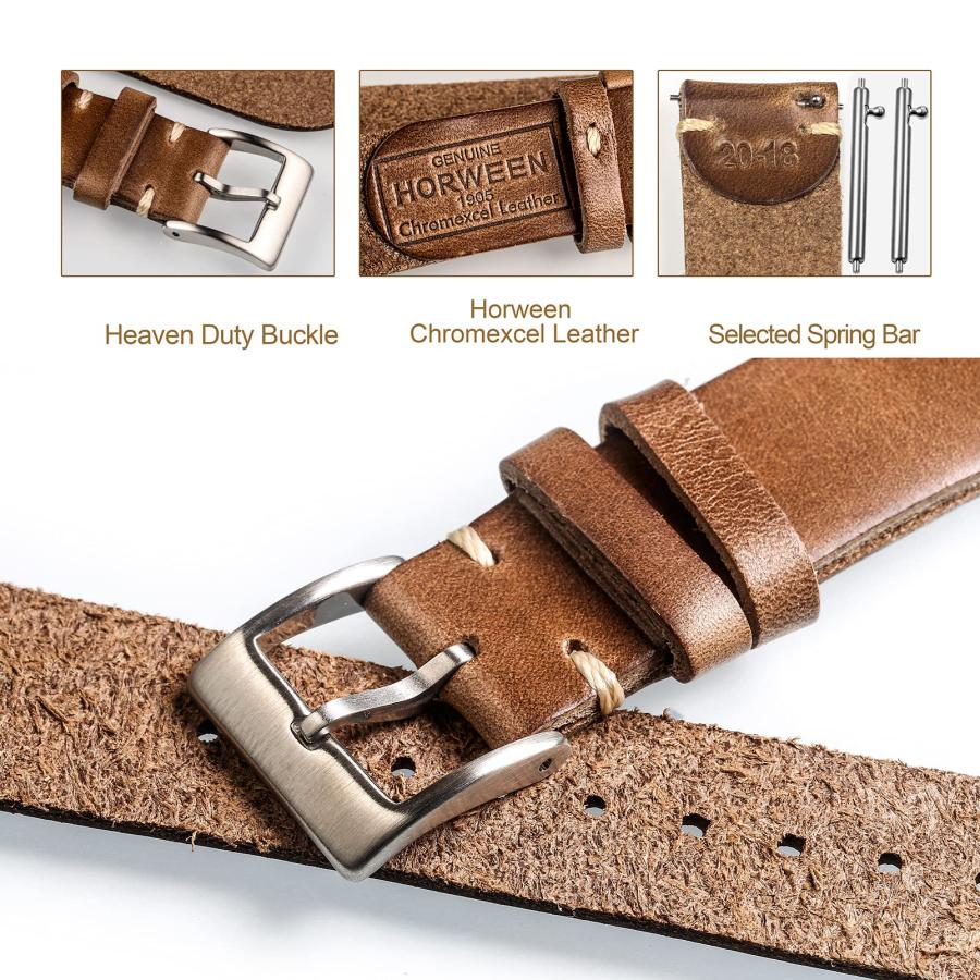 【並行輸入品】時計バンド Hemsut本革腕時計バンド 21mm Horweenソフト本革素材 ヴィンテージ　クイックリリースの工具付き　ヘビーの画像