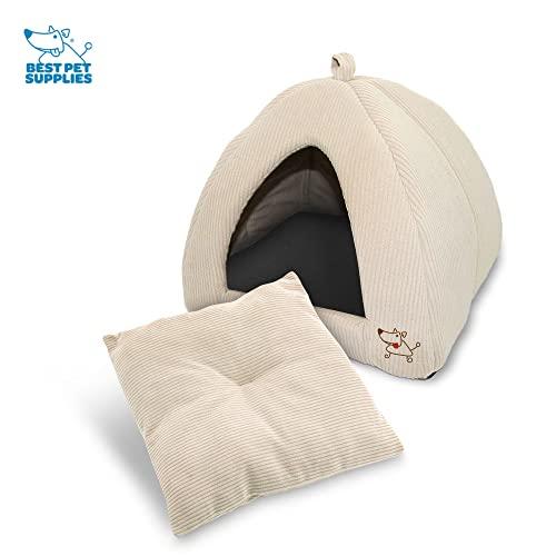 【並行輸入品】 Indoor Dog House Bed Wood Doghouse with Soft Cushion and Air V