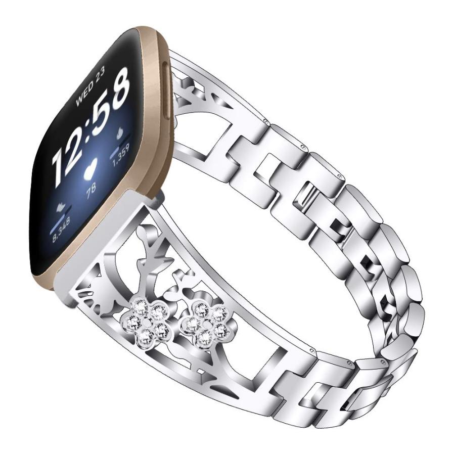 【並行輸入品】WIGERLON Fitbit Versa 4用バンド レディース キラキラダイヤモンド付き ステンレススチール ブレスレット ウ