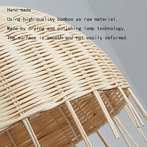 【並行輸入品】 HAIIQU Wicker Pendant Light Beige Bamboo Woven Lamp Shade Light_4