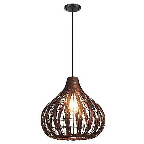 【並行輸入品】 LQZCXMF Brown Rattan Basket Pendant Light Hanging Decorations Ru_1