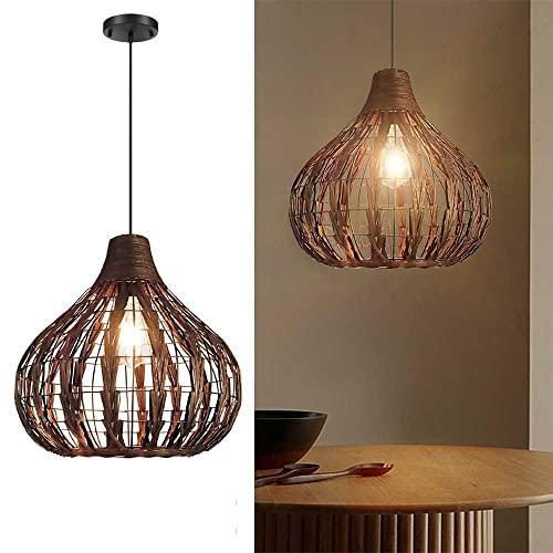 【並行輸入品】 LQZCXMF Brown Rattan Basket Pendant Light Hanging Decorations Ru_4