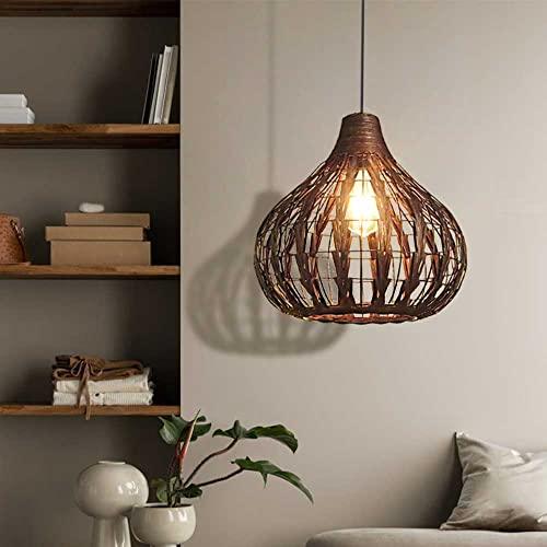 【並行輸入品】 LQZCXMF Brown Rattan Basket Pendant Light Hanging Decorations Ru_7