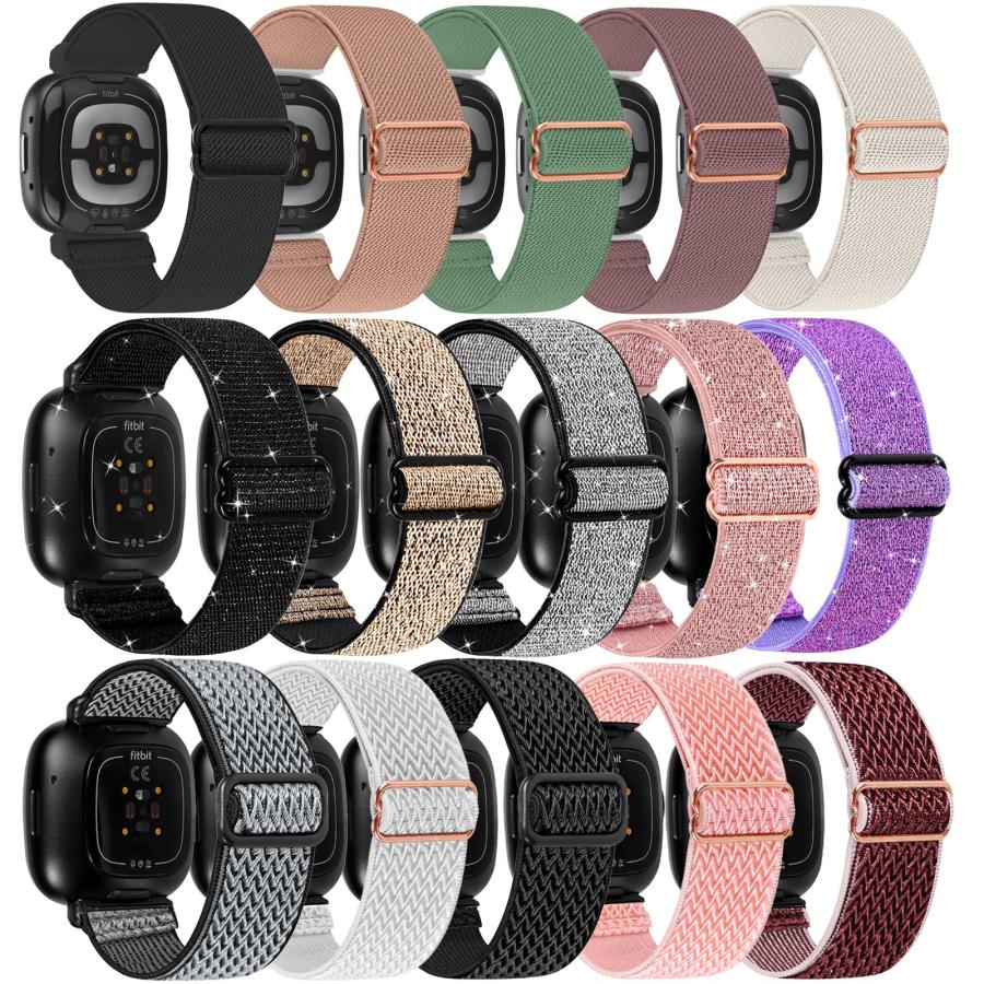【並行輸入品】15本パック ナイロン ソロループバンド Fitbit Sense / Sense 2 / Versa 4 / Versa 3用バ