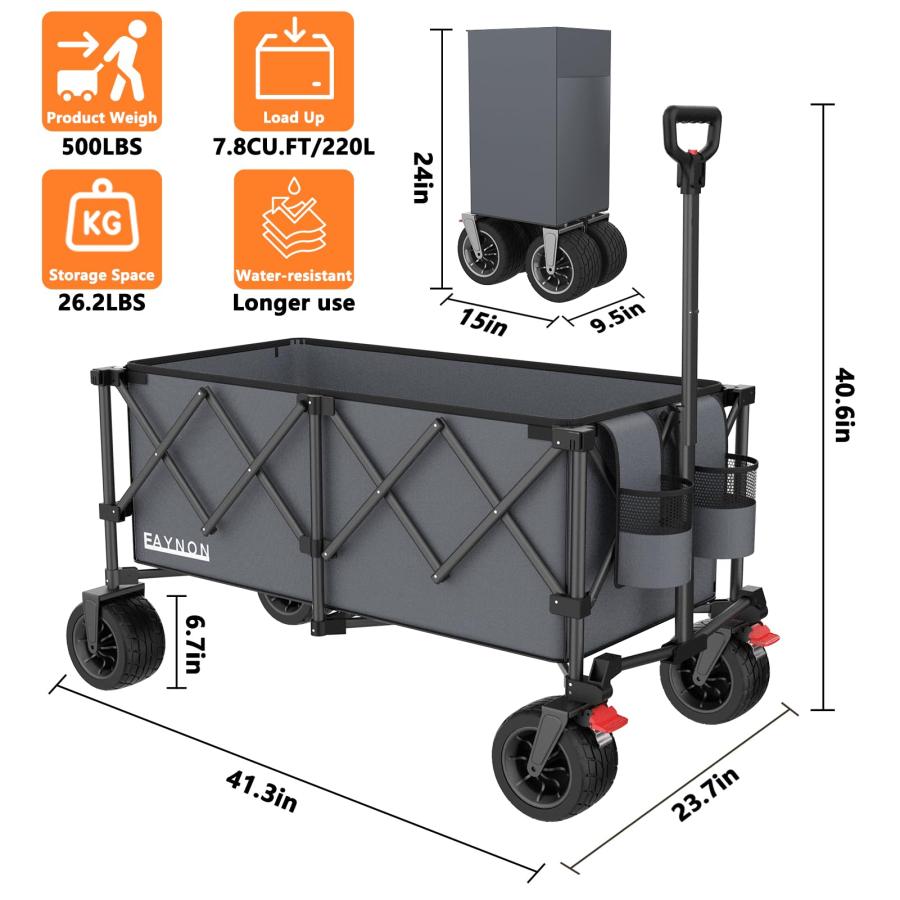 【並行輸入品】 TOURIT 260L 大型 折りたたみ式 ワゴン 重量 330ポンド 容量 9.15立方フィート 高耐久 折りたたみ式 ユーティ_3