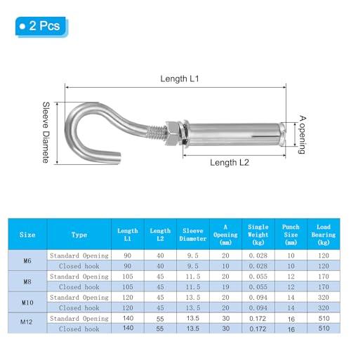 【並行輸入品】MECCANIXITY コンクリート壁フック M6x90mm 拡張ショルダーアイボルト オープンカップフック 304ステンレススチ_4