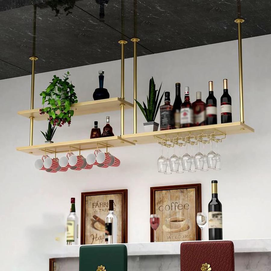 【並行輸入品】 EliteBloom Hanging Ceiling Shelf Hanging Wine Rack with Glass Ho_9