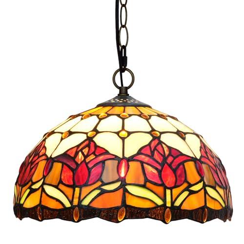 【並行輸入品】 ZHOUYANB Ceiling Stained Glass Chandelier 12" Pendant Light Red_1