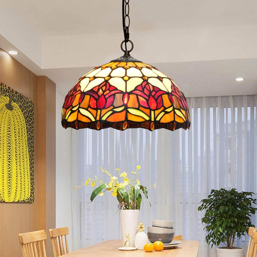 【並行輸入品】 ZHOUYANB Ceiling Stained Glass Chandelier 12" Pendant Light Red_3