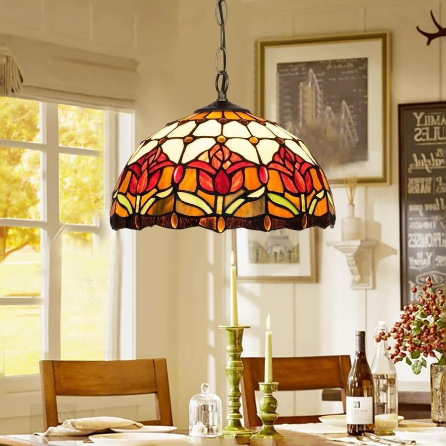【並行輸入品】 ZHOUYANB Ceiling Stained Glass Chandelier 12" Pendant Light Red_6